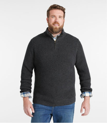 L.L.Bean | Men's Organic Cotton Waffle Sweater, Quarter Zip