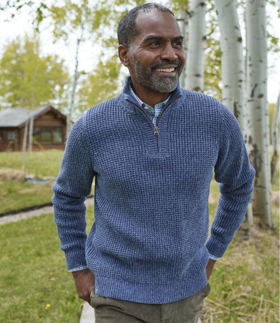 L.L.Bean | Men's Organic Cotton Waffle Sweater, Quarter Zip