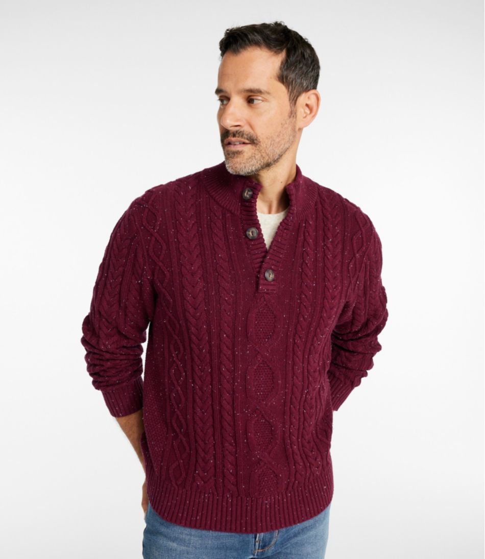 L.L.Bean | Men's Bean's Heritage Soft Cotton Fisherman Sweater, Button-Mock
