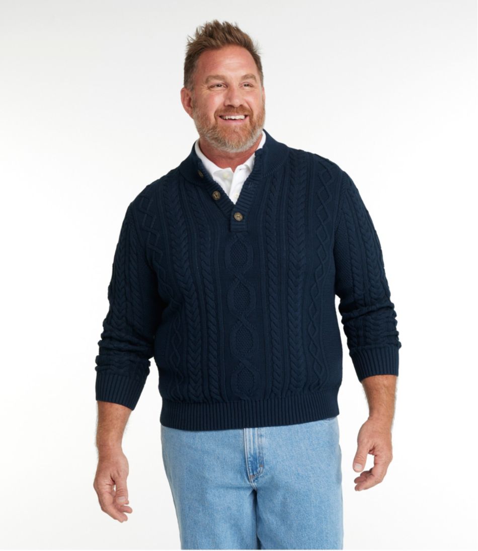 L.L.Bean | Men's Bean's Heritage Soft Cotton Fisherman Sweater, Button-Mock