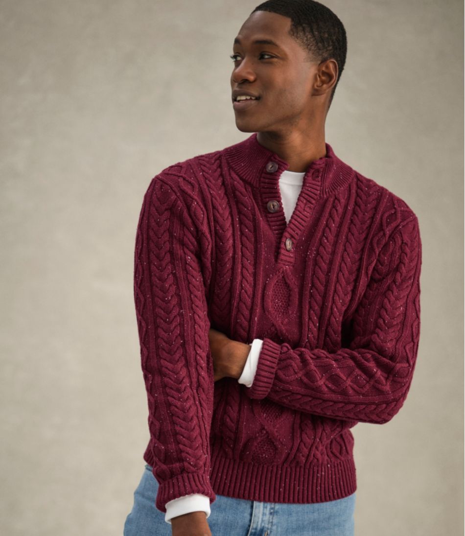 L.L.Bean | Men's Bean's Heritage Soft Cotton Fisherman Sweater, Button-Mock