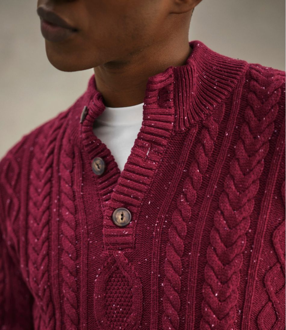 L.L.Bean | Men's Bean's Heritage Soft Cotton Fisherman Sweater, Button-Mock