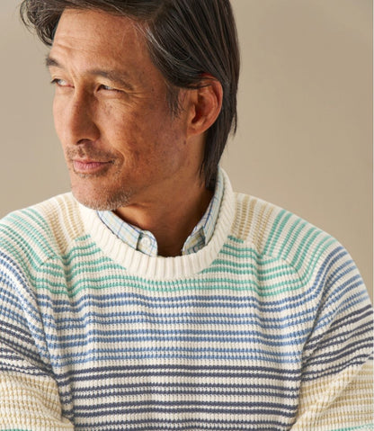 L.L.Bean | Men's Sunwashed Textured Cotton Sweater, Crewneck, Stripe