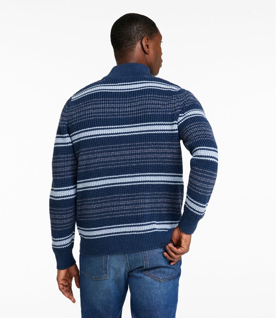 L.L.Bean | Men's Organic Cotton Waffle Sweater, Quarter Zip, Stripe