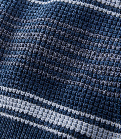 L.L.Bean | Men's Organic Cotton Waffle Sweater, Quarter Zip, Stripe