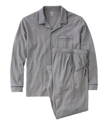 L.L.Bean | Men's Bean's Cotton Knit Pajamas, Button-Front PJ Set