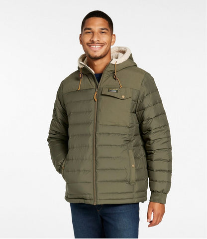 L.L.Bean | Men's Mountain Classic Down Hooded Jacket, Sherpa-Lined