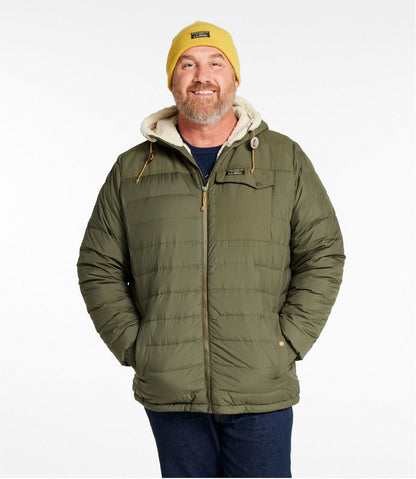L.L.Bean | Men's Mountain Classic Down Hooded Jacket, Sherpa-Lined
