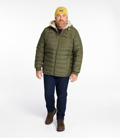 L.L.Bean | Men's Mountain Classic Down Hooded Jacket, Sherpa-Lined