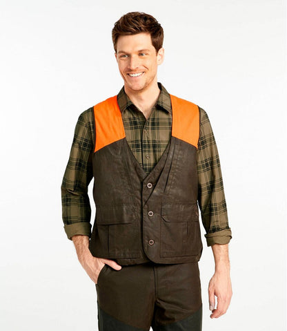 L.L.Bean | Men's Double L Waxed-Cotton Upland Vest, Hunter Orange