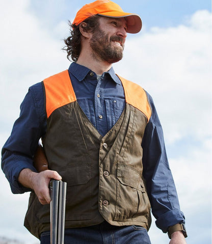 L.L.Bean | Men's Double L Waxed-Cotton Upland Vest, Hunter Orange