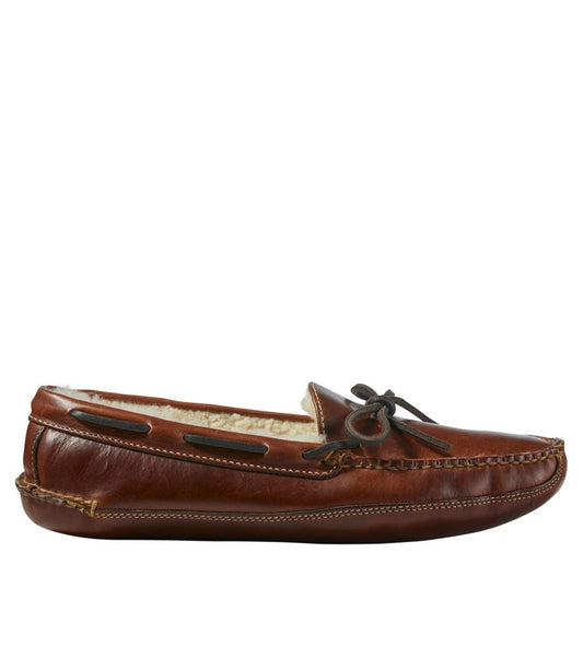L.L.Bean | Men's Leather Double-Sole Slippers, Shearling-Lined