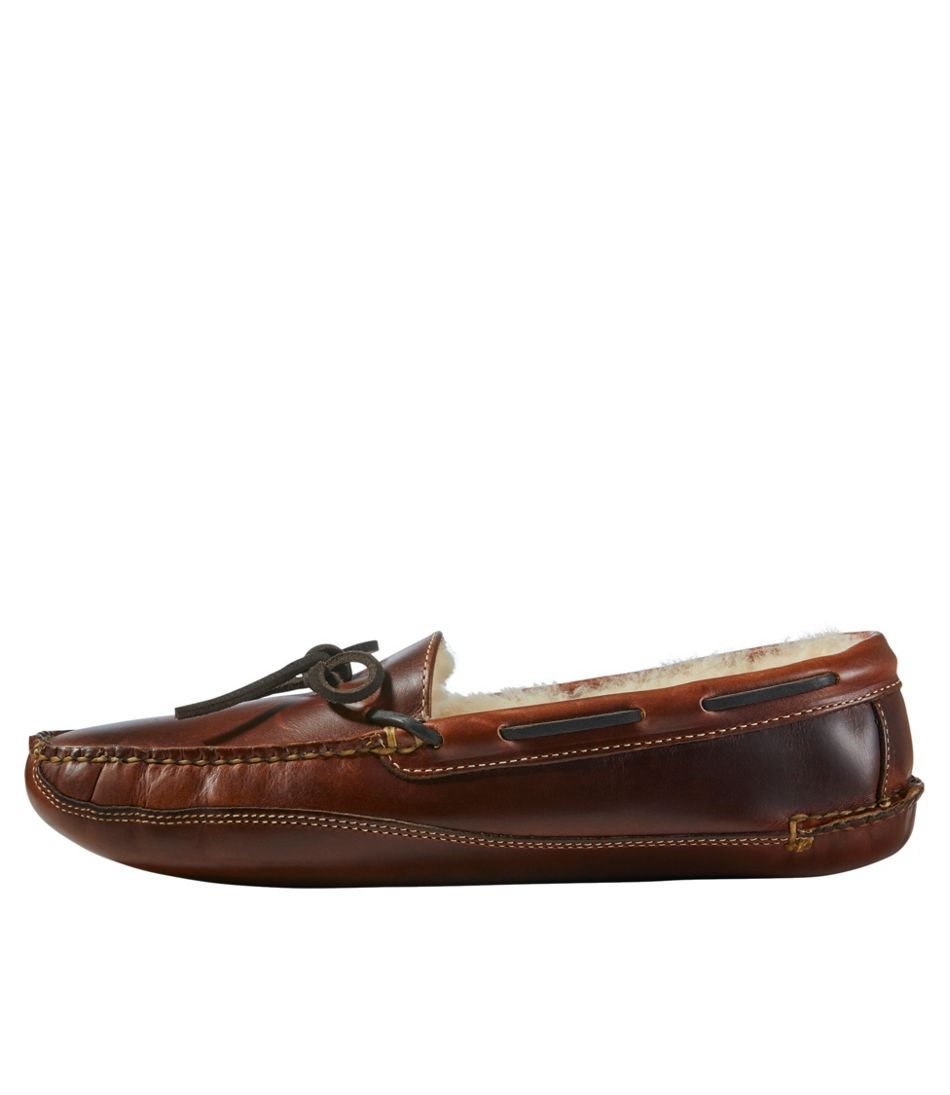 L.L.Bean | Men's Leather Double-Sole Slippers, Shearling-Lined