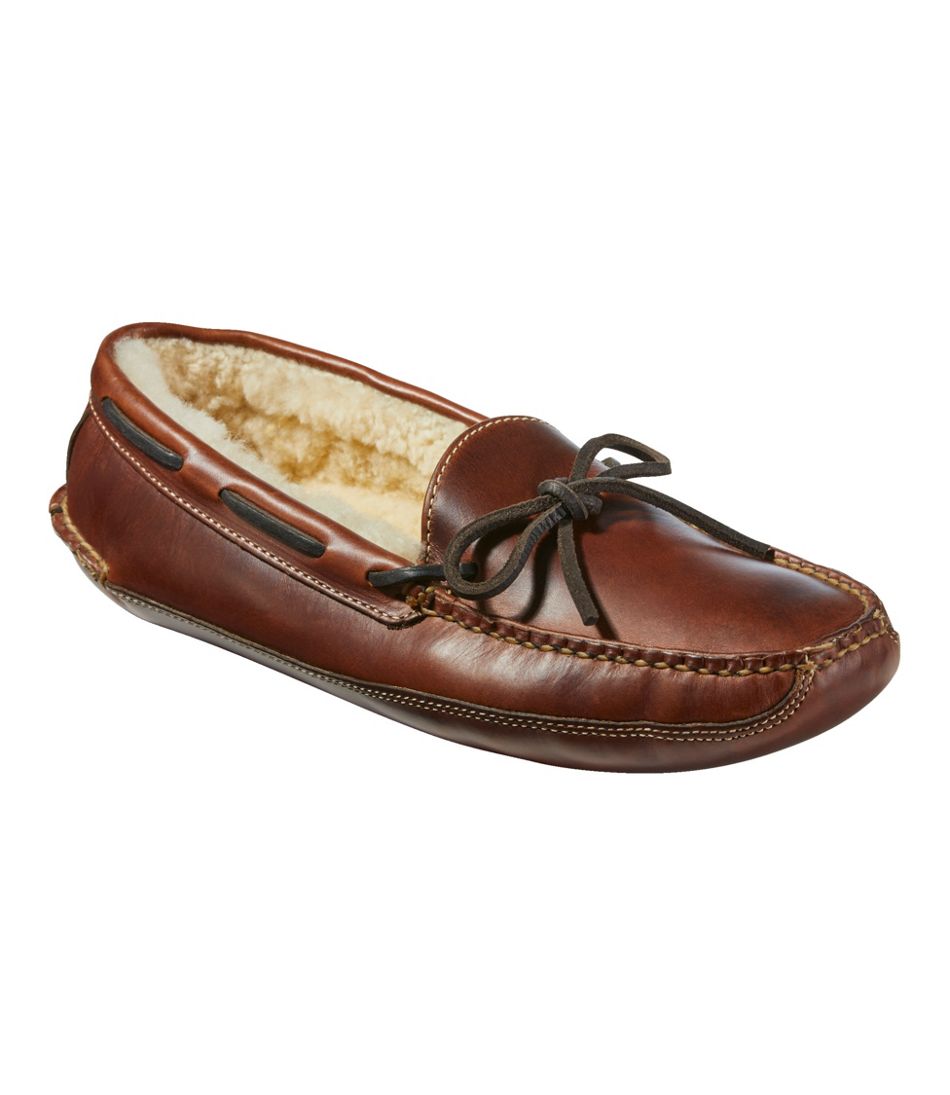 L.L.Bean | Men's Leather Double-Sole Slippers, Shearling-Lined