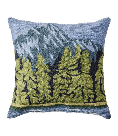 L.L.Bean | Indoor/Outdoor Hooked Pillow, Lakeside Mountain Scene