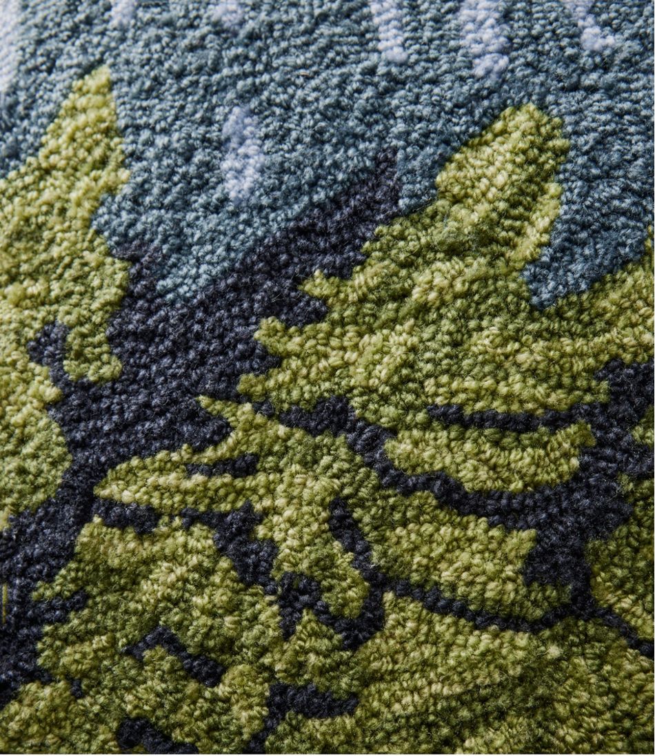 L.L.Bean | Indoor/Outdoor Hooked Pillow, Lakeside Mountain Scene