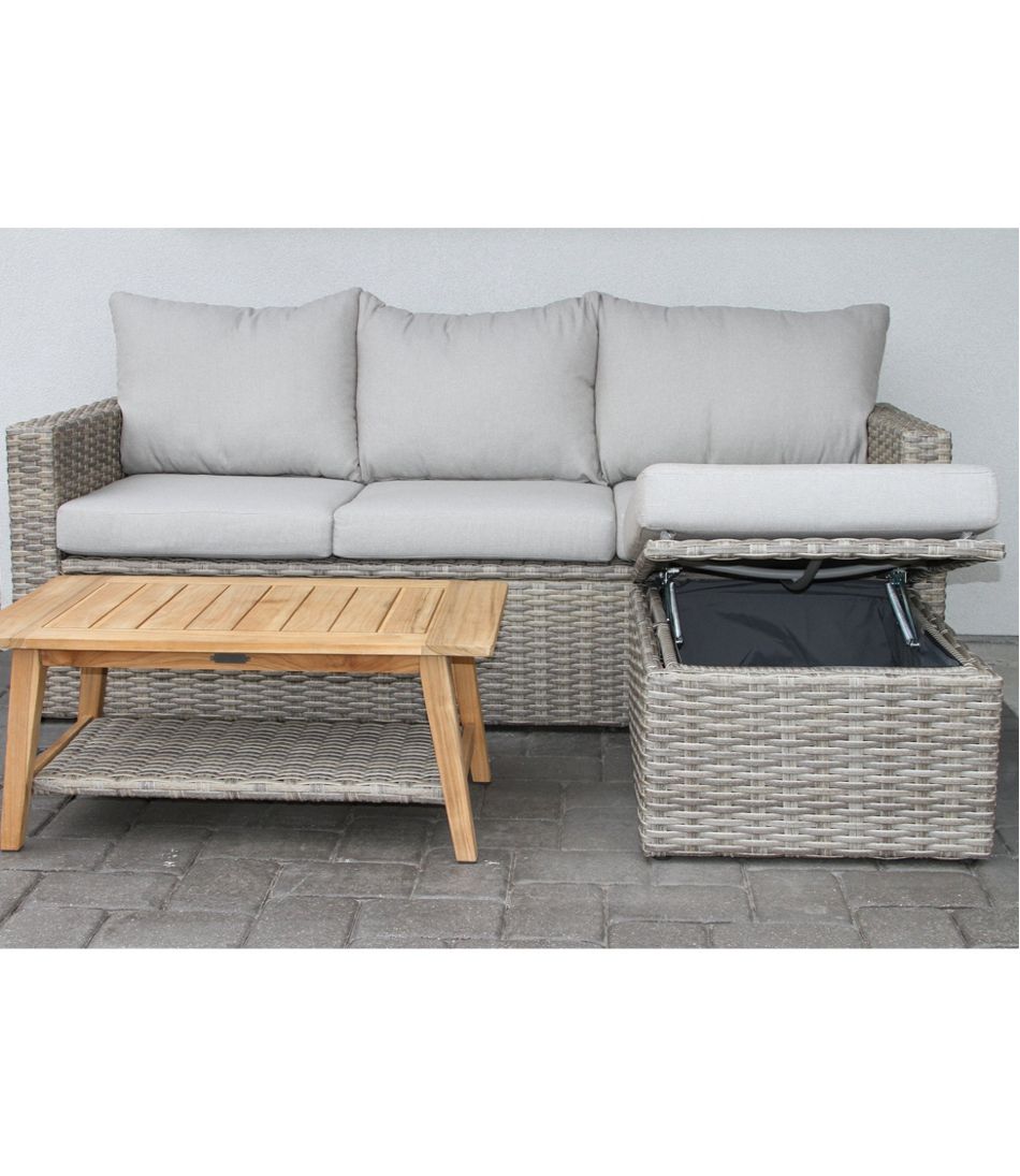 L.L.Bean | Wicker Storage Sofa and Teak Coffee Table Set