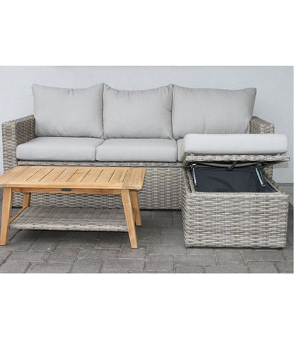 L.L.Bean | Wicker Storage Sofa and Teak Coffee Table Set