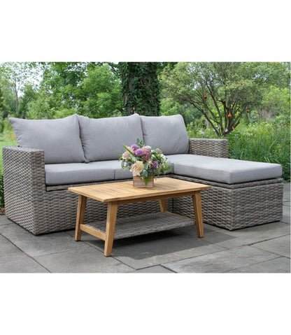 L.L.Bean | Wicker Storage Sofa and Teak Coffee Table Set