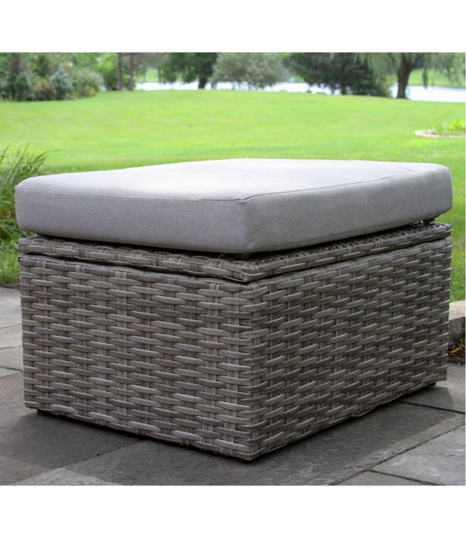 L.L.Bean | Wicker Storage Sofa and Teak Coffee Table Set