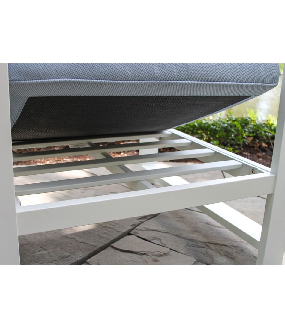 L.L.Bean | White Aluminum Deep Seating Armchair with Blue Cushions, Set of Two