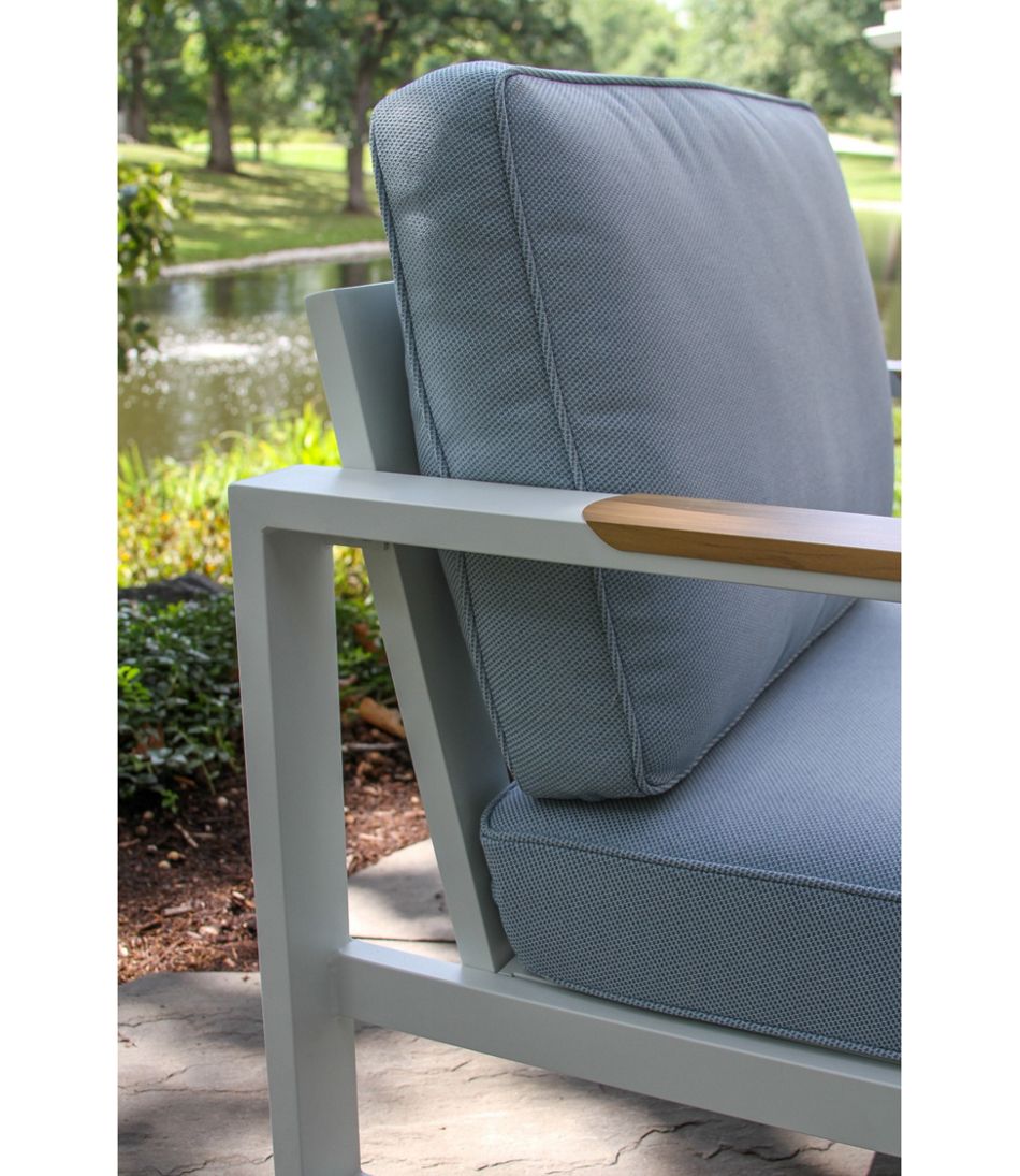 L.L.Bean | White Aluminum Deep Seating Armchair with Blue Cushions, Set of Two