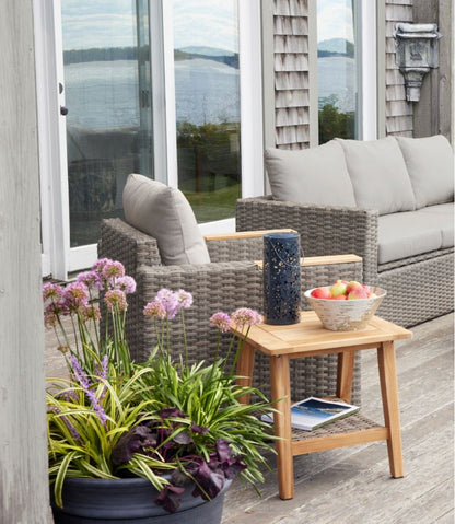 L.L.Bean | Teak Side Table with Wicker Storage Shelf