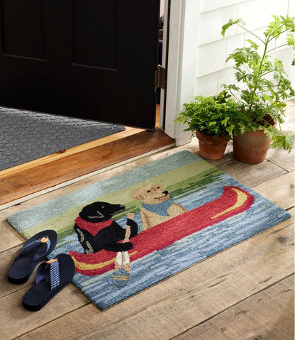 L.L.Bean | Indoor/Outdoor Vacationland Rug, Dog Canoe