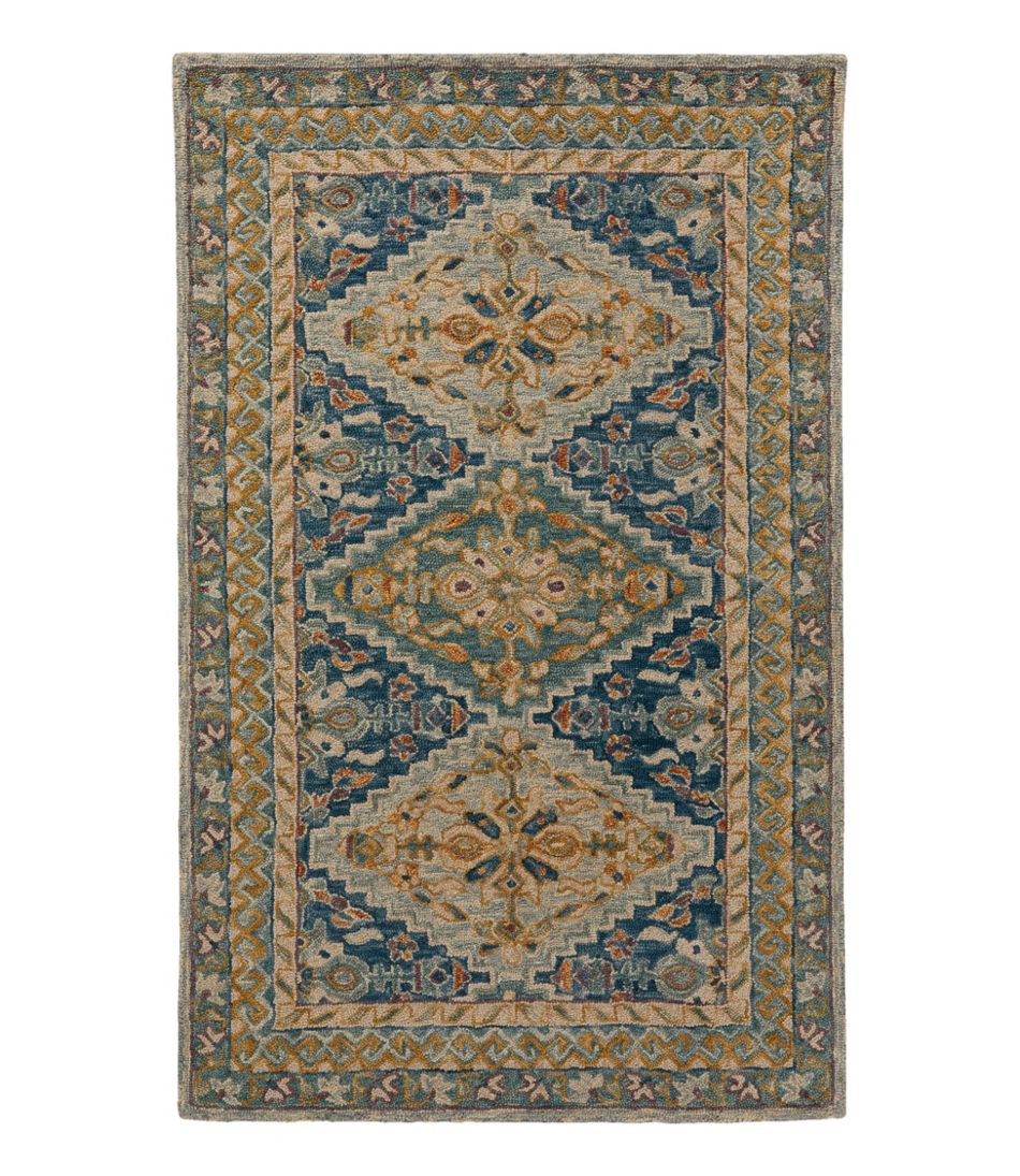 L.L.Bean | Bordered Medallion Wool Tufted Rug, Blue Multi