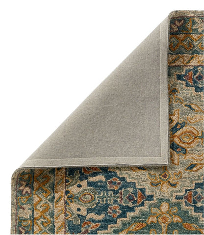 L.L.Bean | Bordered Medallion Wool Tufted Rug, Blue Multi