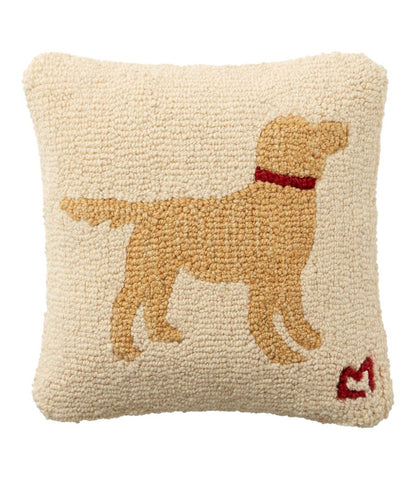 L.L.Bean | Wool Hooked Throw Pillow, Yellow Dog, 14" x 14"
