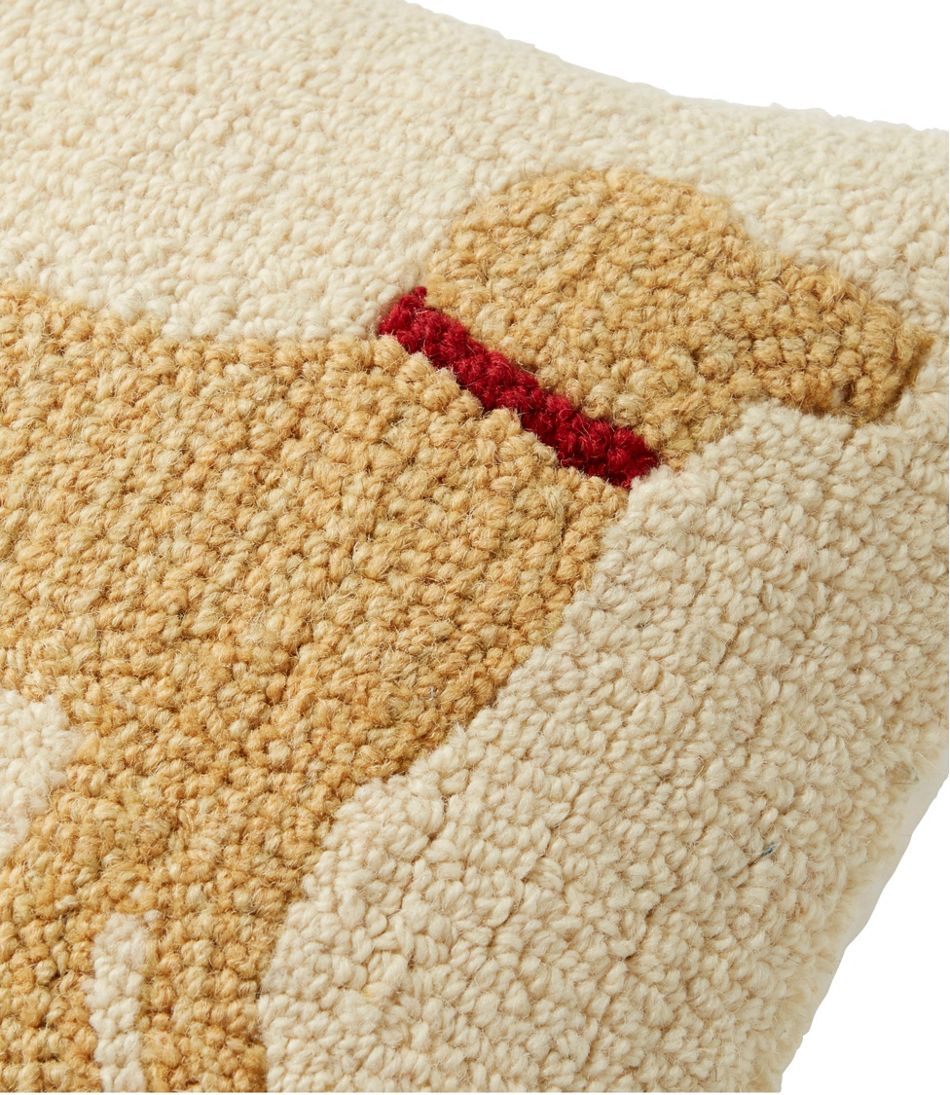 L.L.Bean | Wool Hooked Throw Pillow, Yellow Dog, 14" x 14"